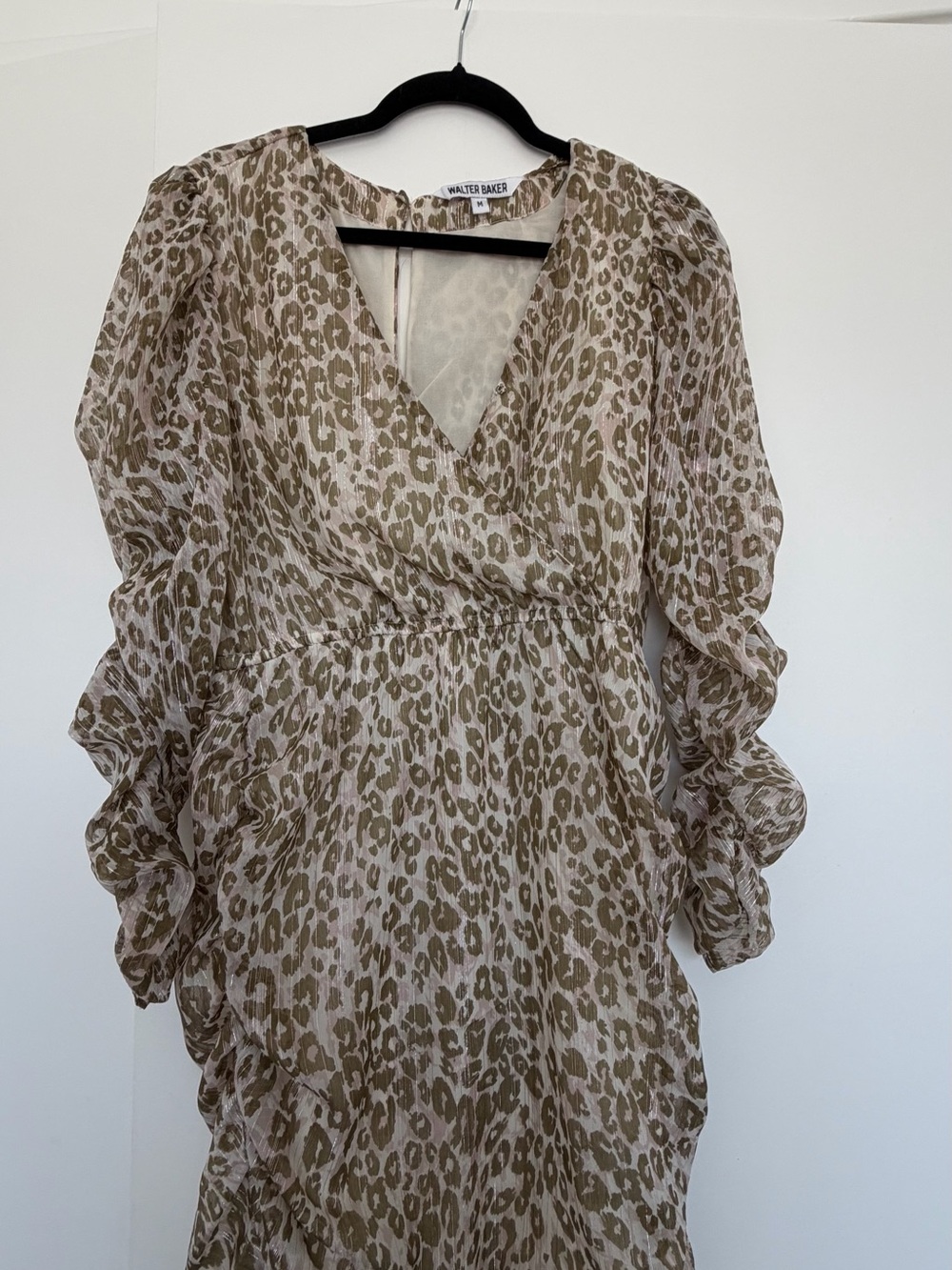 Walter Baker Beige Leopard-Print Wrap Midi Dress